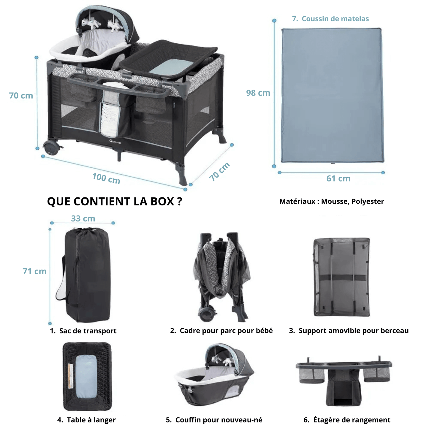 Lit Bébé Pliant Multifonction 5-en-1 – Sommeil, change & rangement réunis